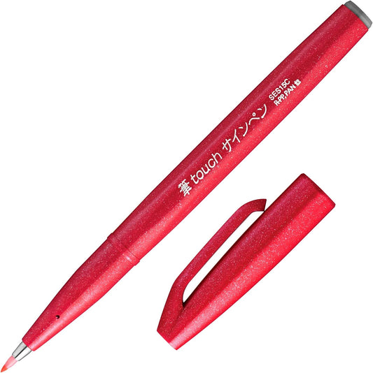 Pentel Fude Touch Sign Pen, Red, Felt Pen Like Brush Stroke (SES15C-B)