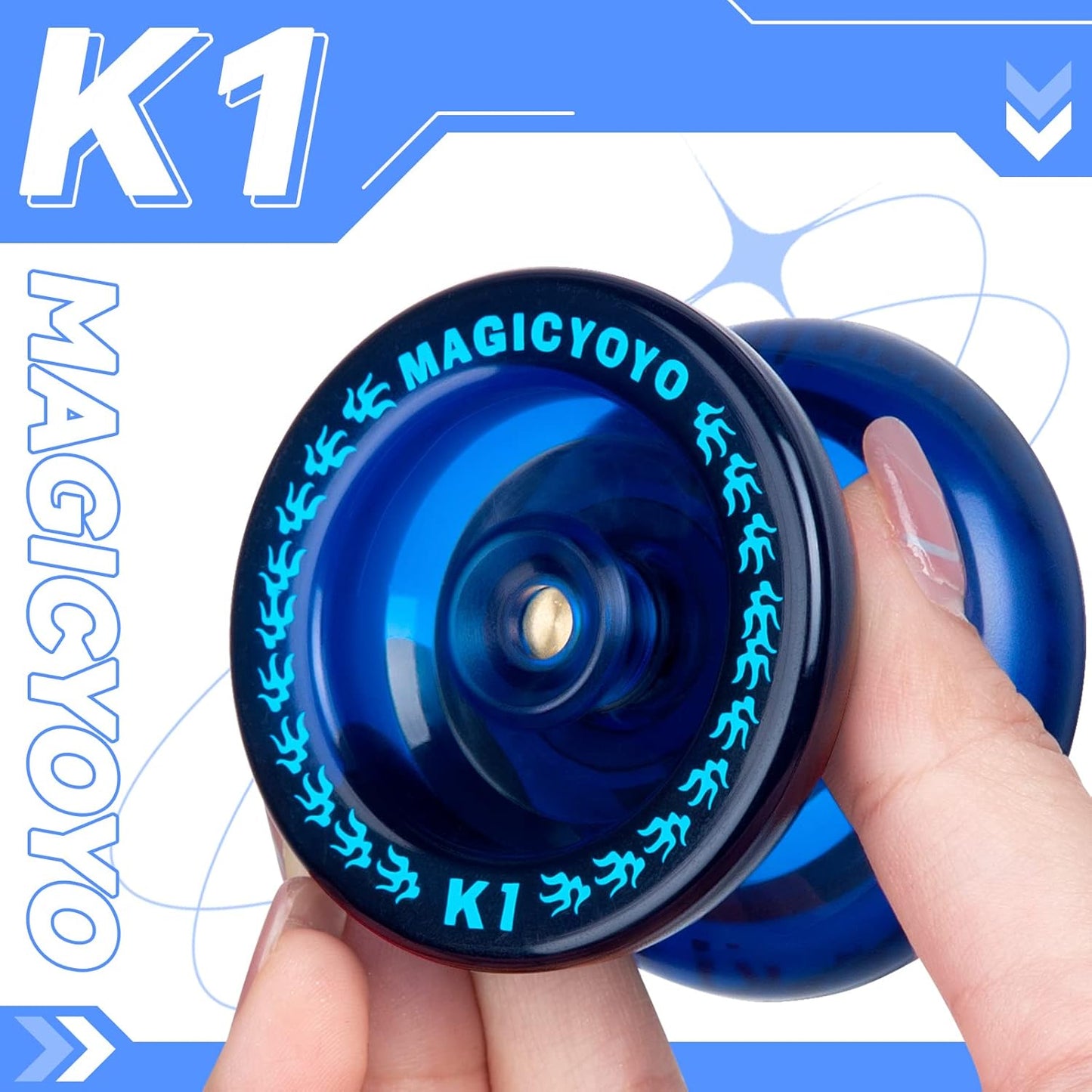 MAGICYOYO Responsive Yoyo K1 Tug Return Yo yo, Hubstacks Yo-yo for Kids Beginners Dual Purpose Yo Yo with Unresponsive Bearing, Storage Bag + 12 Yoyo Strings +Yo-Yo Glove +2 Yo yo Hubstacks (Blue)