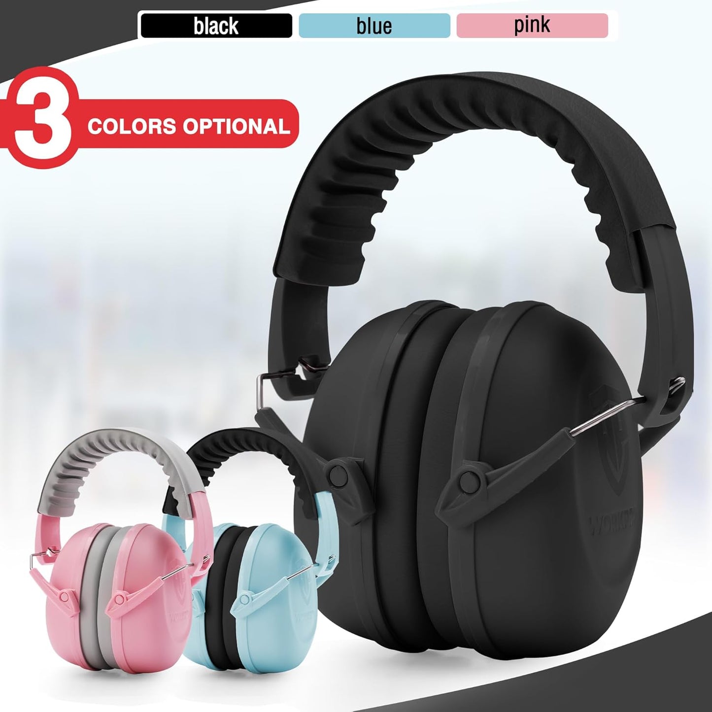 WORKPRO Noise Cancelling Headphones for Kids, NRR 25dB Kids Ear Protection for Autism, Noise Reduction Safety Ear Muffs for Concentration Shooting Range DIY, Black