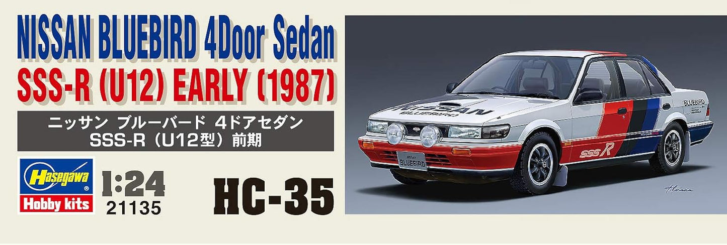 Hasegawa HC35 1/24 Historic Car Series Nissan Bluebird 4-Door Sedan SSS-R (U12 Type), Early Period, Plastic Model