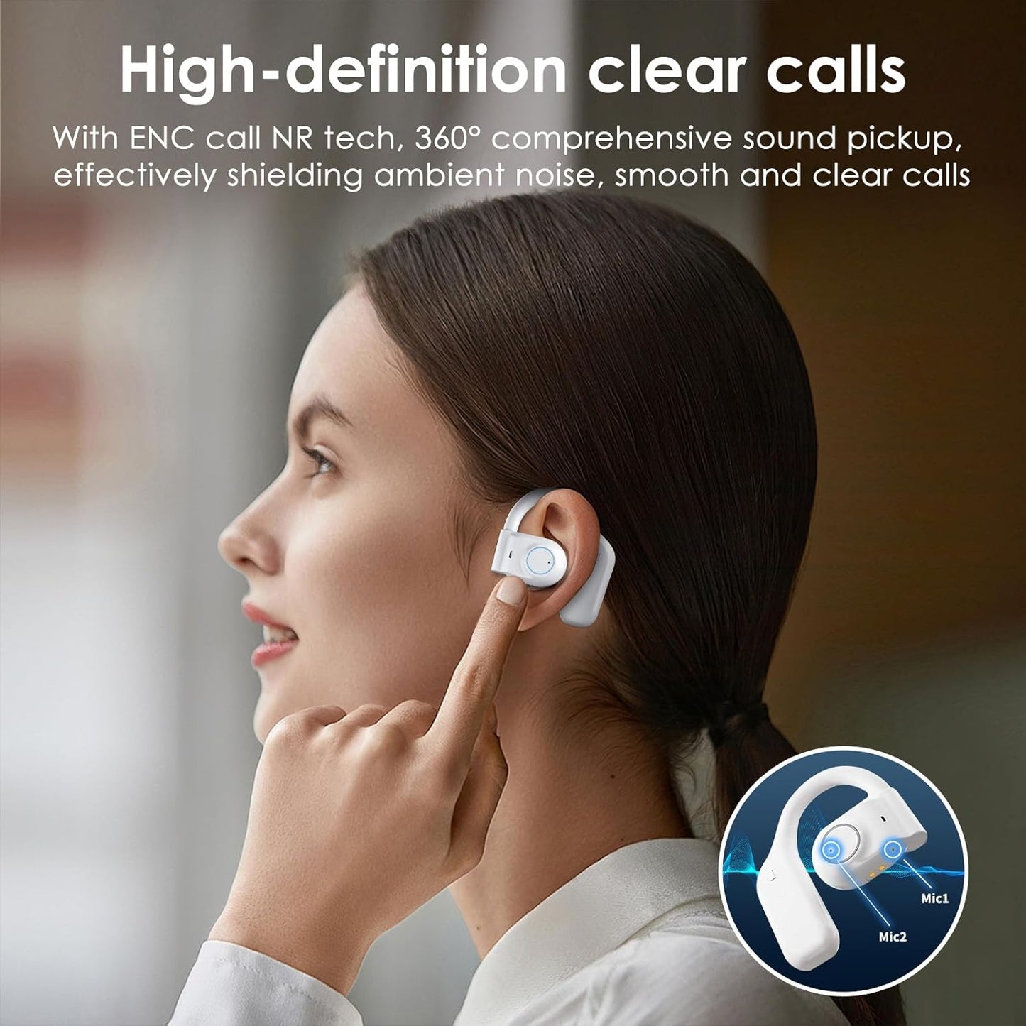 King Lucky i31PRO Open Ear Headphones Wireless Bluetooth 5.3 Earbuds Ear Hanging Bluetooth Headset with mic White 60Hrs Playtime ipx5 Waterproof Sports Ear Buds for Gym Running Gaming(Off-White)