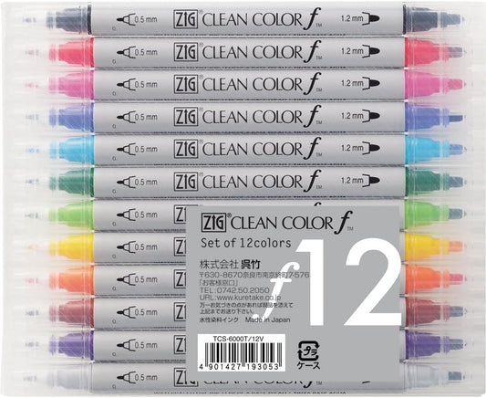 Kuretake Zig Twin Tip Marker Clean Color f, 12 Color Set (TCS-6000T/12V)