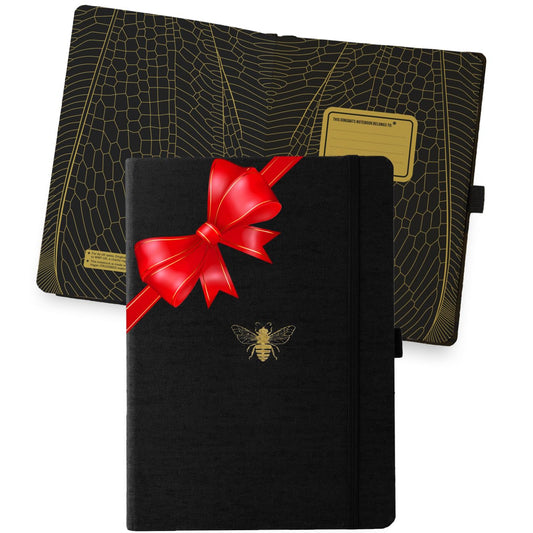 Dingbats* Pro Dotted Large B5 Notebook - Black Textile Cover, Thread-Bound Writing Journal - for Work, Travel - Pocket, Elastic Closure, Bookmark