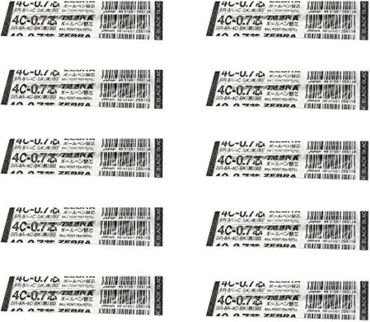 Zebra 4C-0.7 0.7mm Refill (Box Set) - Black Ink 10 pcs