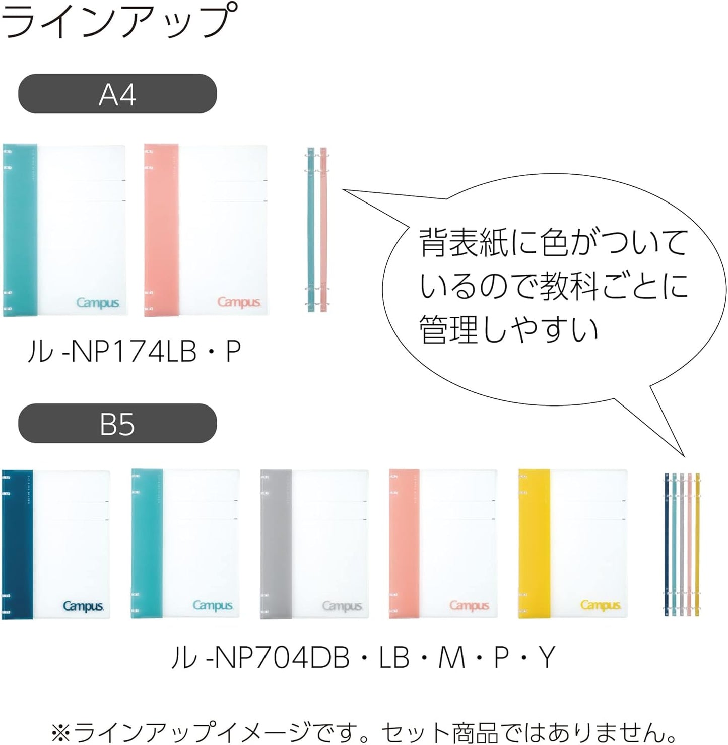 Kokuyo Campus Refillable Notebook, B5 2x2 Slim Ring Binder Notebook with Customizable Title Page, 40 Sheets Capacity. Suitable for 26 Holes Loose Leaf Paper, Yellow (RU-NP704Y)