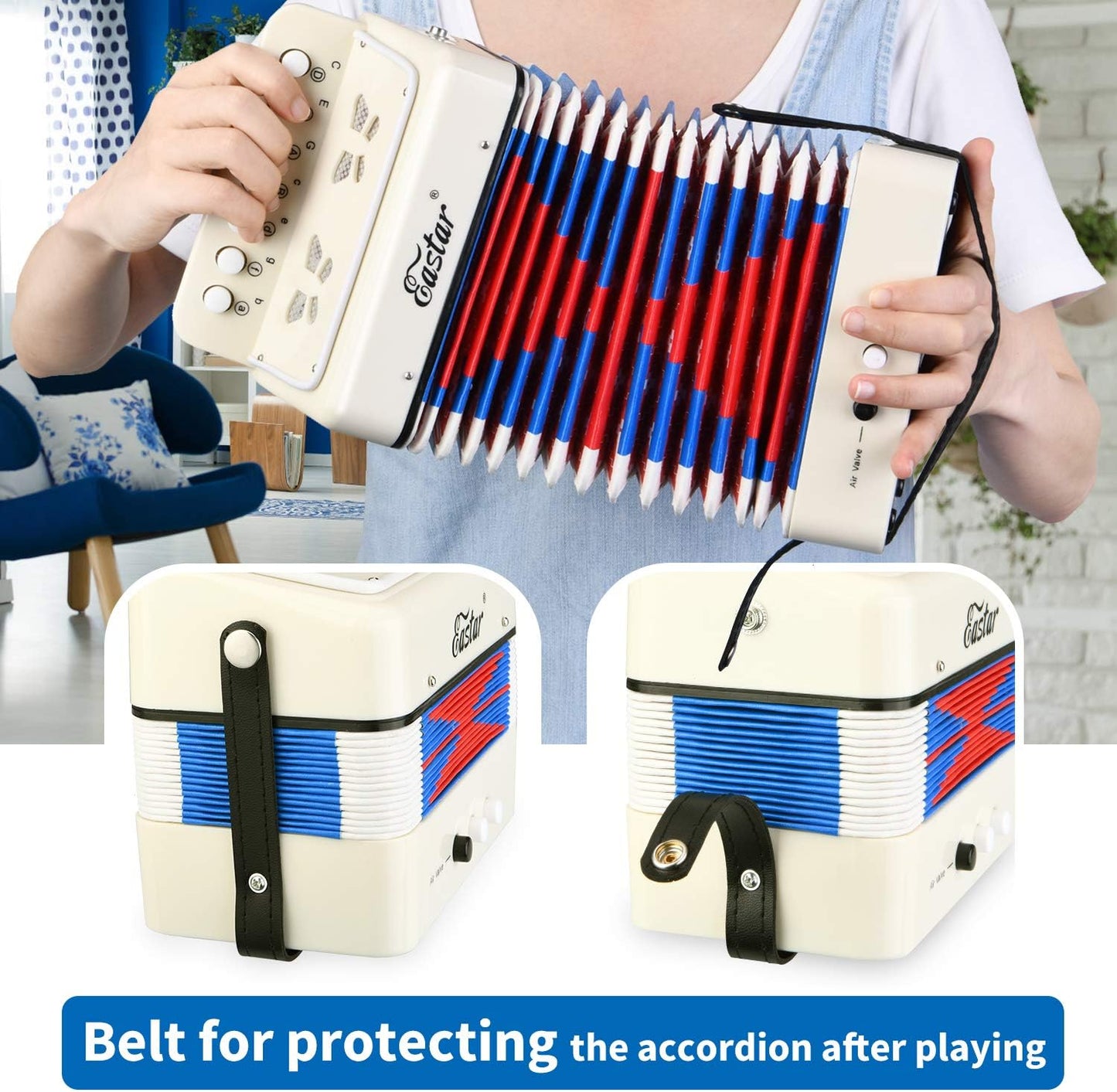 Eastar Kids Accordion Toy Accordian Mini Musical Instruments 10 Keys Button for Child Children Kids Toddlers Beginners (White)
