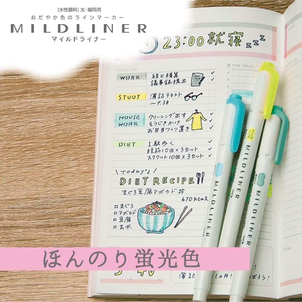 ZEBRA WKT7-5C-N Highlighter, Mildliner, Faint Fluorescent Colors, 5 Colors