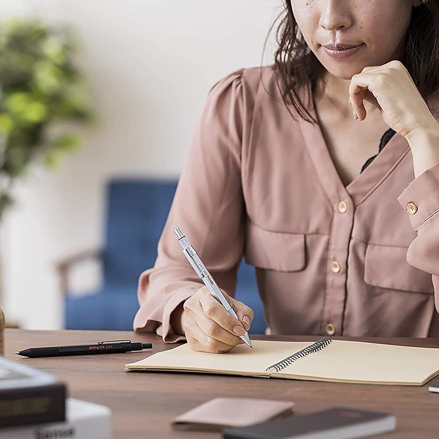 Rotring 600 3-in-1 Multicolor Pen and Mechanical Pencil, Switches Between 2 Ballpoint Pen Fine Point Tips (Black and Red Ink) and 1 Mechanical Pencil Tip (0.5mm Lead), Silver Barrel