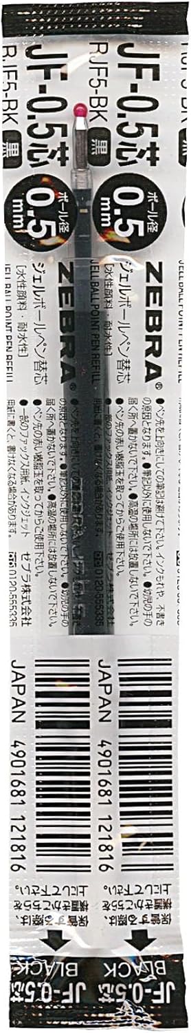 ZEBRA Sarasa B-RJF5-BK Gel Ballpoint Pen Refills, JF-0.5 Lead, Black, 10 Pieces