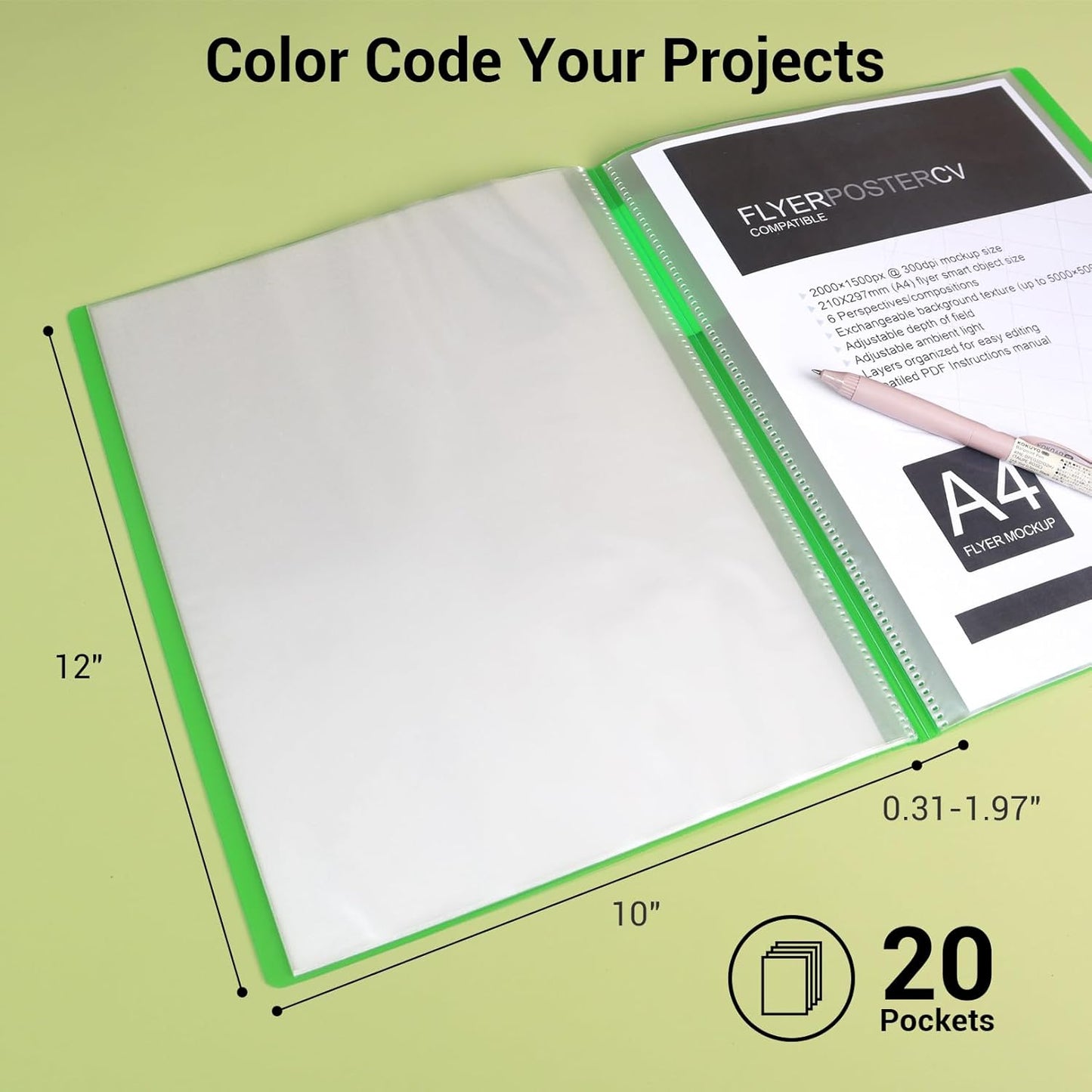 Kokuyo 20-Pocket Binder with Plastic Sleeves 8.5"x11" (Pink), A4 and US Letter Expandable Art Portfolio Folder with Clear Sheet Protectors. 40 Pages of Presentation Display Book. (RA-N20P)