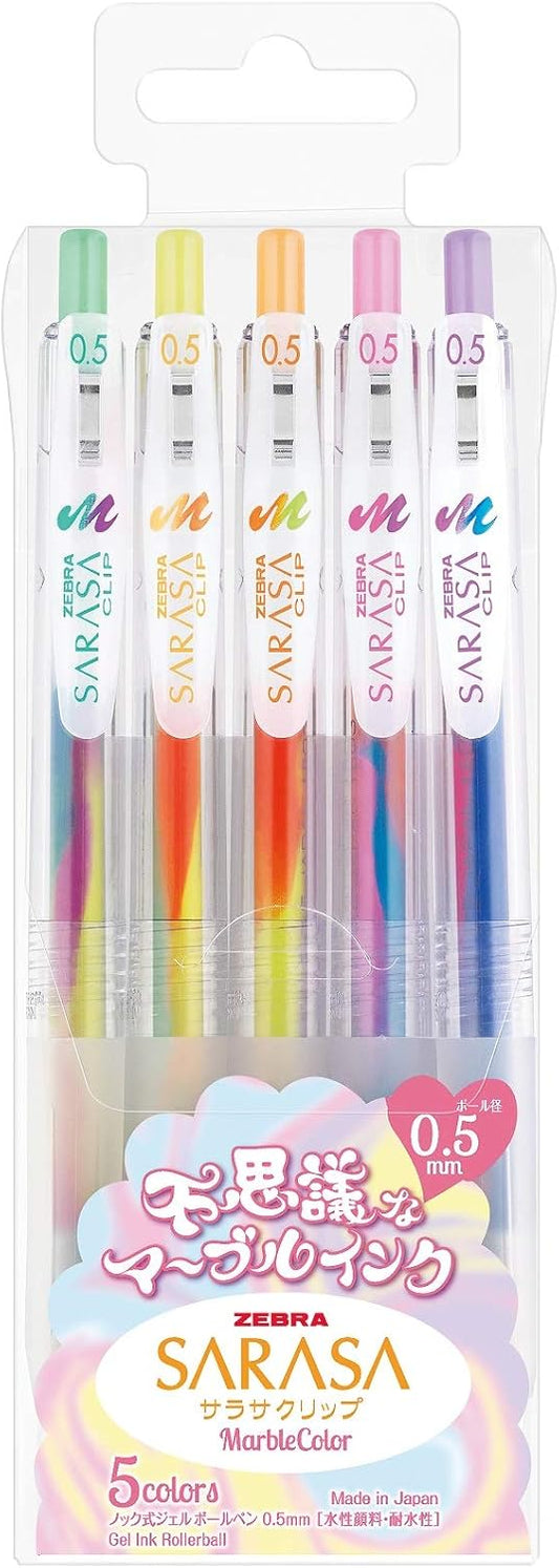 ZEBRA Sarasa Clip 0.5mm Ballpoint Pen, Marble Color 5 Colors Set (JJ75-5C-MB)
