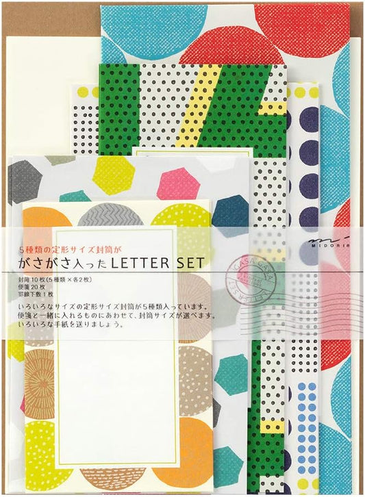 Midori 86762006 Letter Set, Rattle, 5 Size Envelopes, Geometric Pattern
