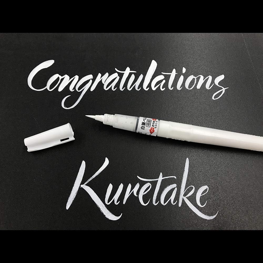 Kuretake Zig Fude Brush Pen, Fine tip marker, White Ink Refillable, for Calligraphy, Manga, Drawing, Professional, Artist, Made in Japan