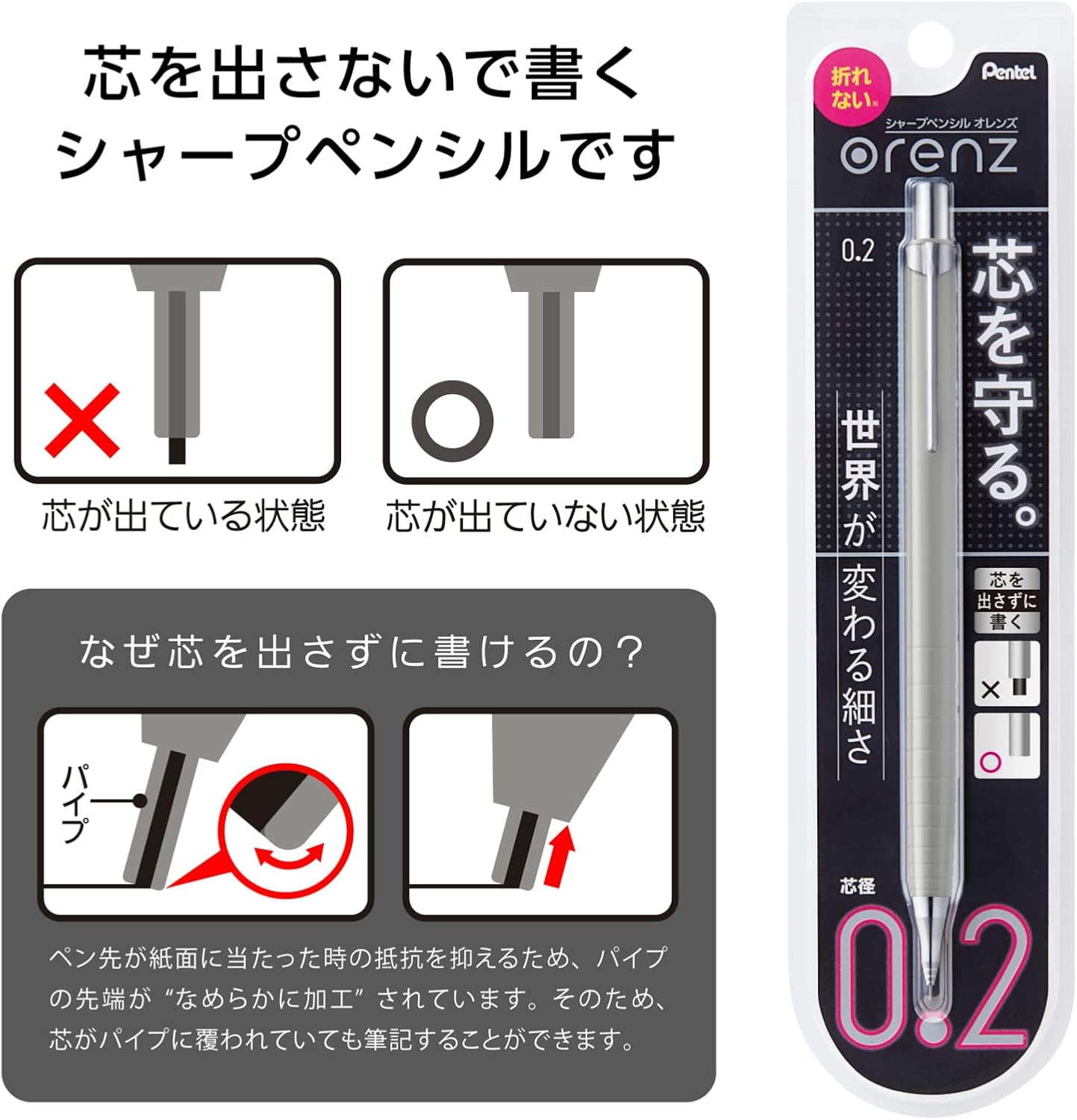 Pentel Mechanical Pencil Orenz 0.2mm (Gray) XPP502-N