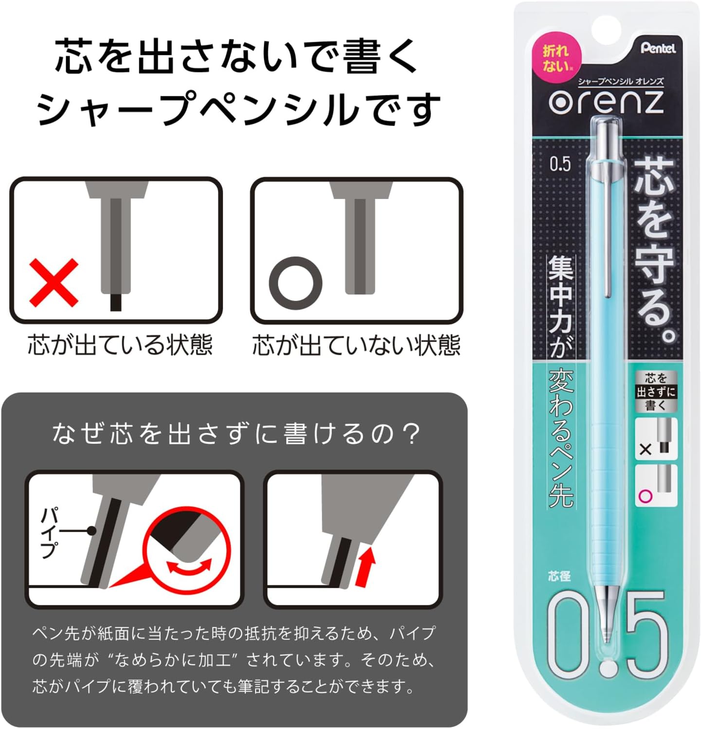 Pentel Core Not Break Mechanical Pencil, Soda Blue (XPP505-GS)