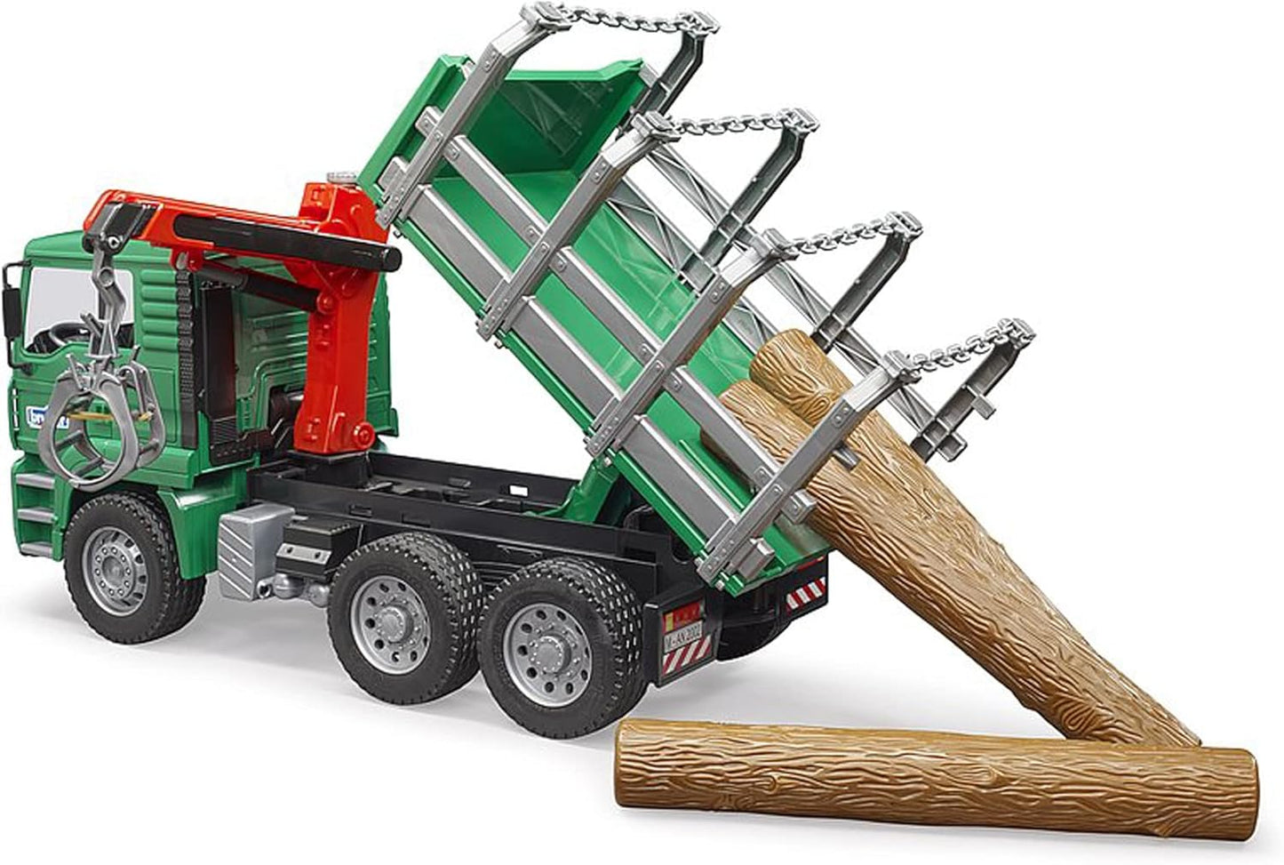Bruder Toys - Forestry MAN Timber Truck with Fully Functioning Loading Crane, Tilting Loading Bed, and 3 Loadable Trunks - Ages 4+