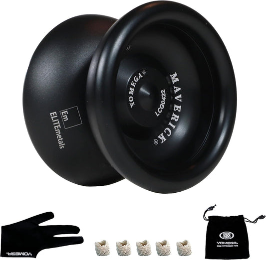 Yomega Maverick - Professional Aluminum Metal Yoyo for Kids and Beginners with C Size Ball Bearing for Advanced yo yo Tricks and Responsive Return + Extra 2 Strings & 3 Month Warranty (Black)