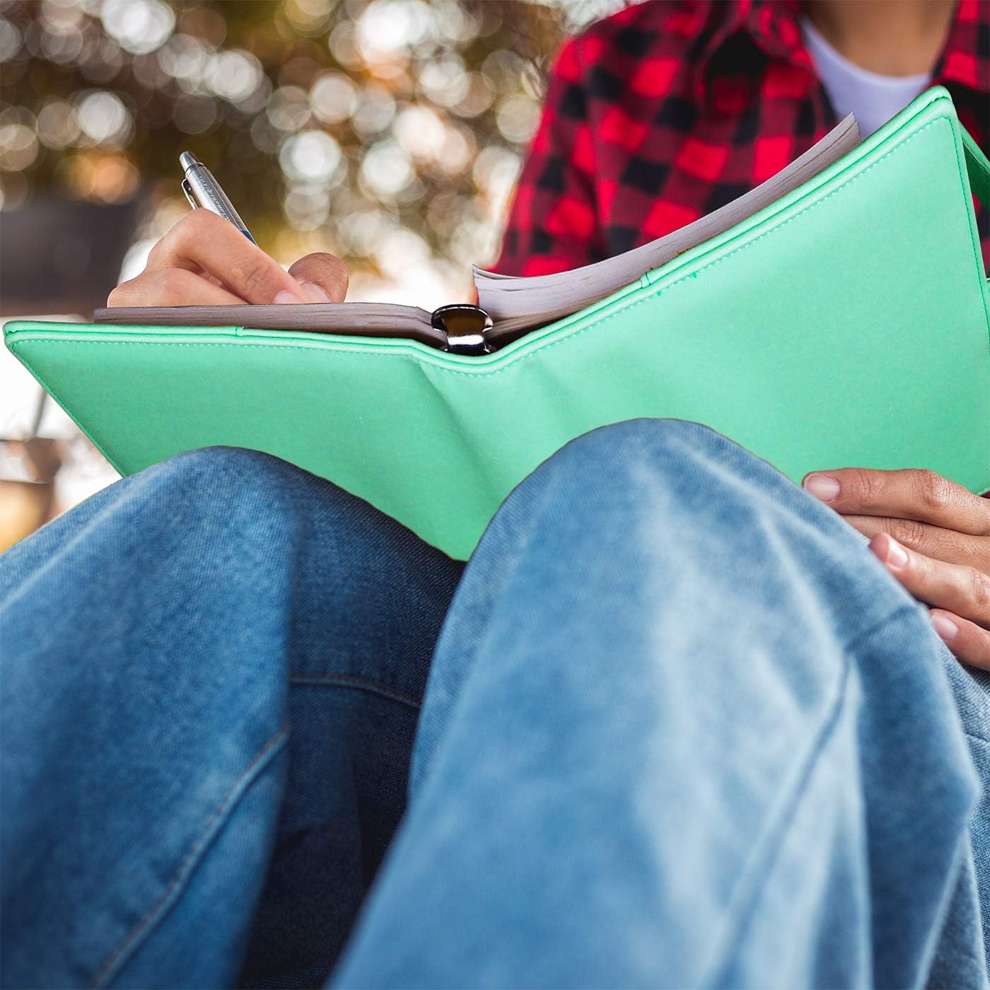 Antner A5 Notebook Binder 6 Ring Refillable Budget Planner Cover for Cash Organizer, PU Leather Loose Leaf Photocard Holder Aesthetic Binder with Magnetic Buckle for A5 Planner Inserts, Light Green