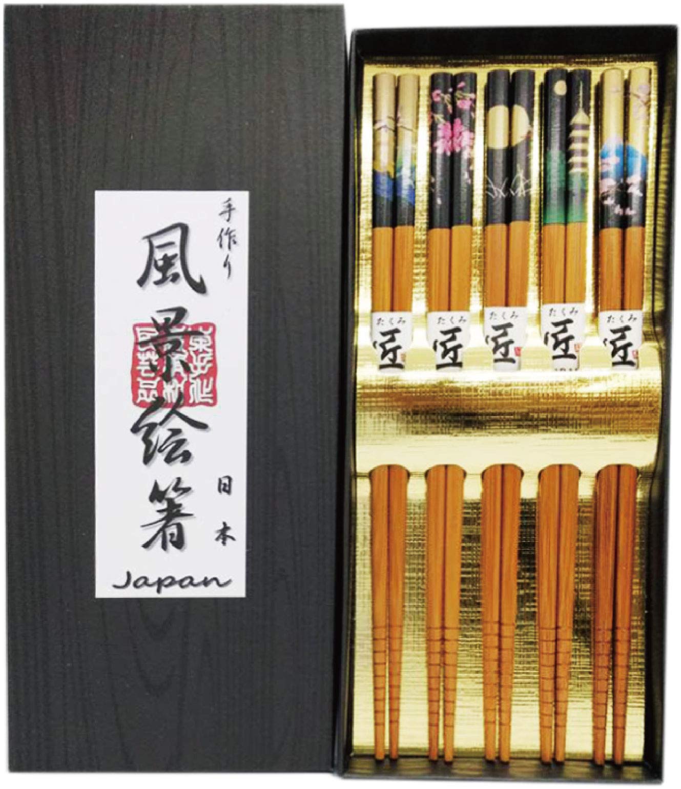 Premium Japanese Imported Product - Japanese Souvenir Chopsticks 5 Pairs Set Japanese Scenery Painting chopsticks 5sets/Beautiful Japanese view - Authentic Quality and Reliable Everyday Usability - Original Japan Import