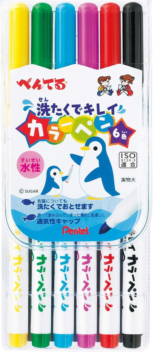 Pentel Washable Ink Color Marker Pen - 6 Color Set