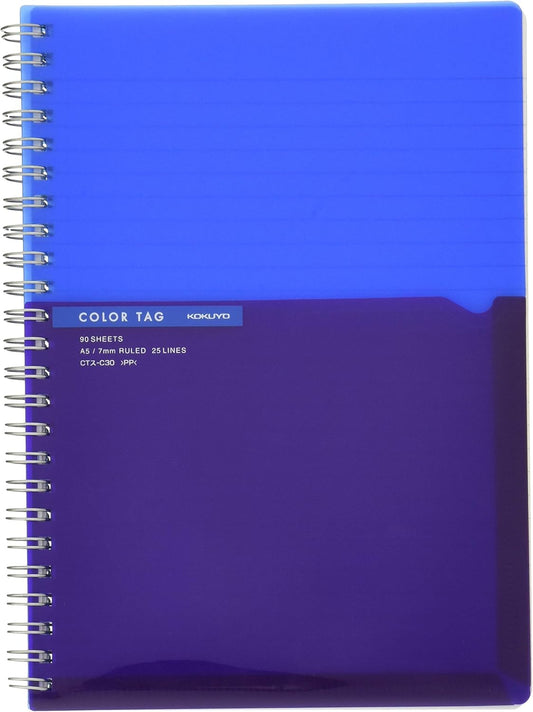 Kokuyo twin ring notebook color tag Bi-COLOR A5 Blue CT scan -C30B
