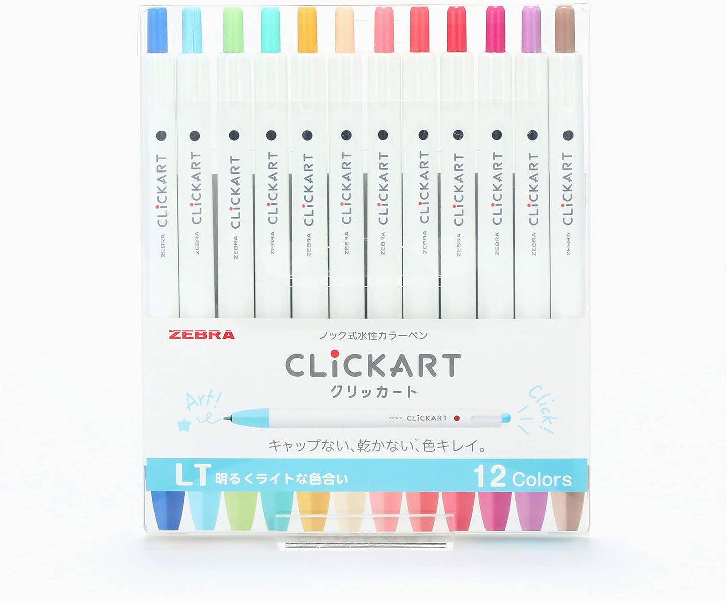 ZEBRA Clickart Water-Based Pen Bright Light 12 Colors Set, Wyss22-12Clt