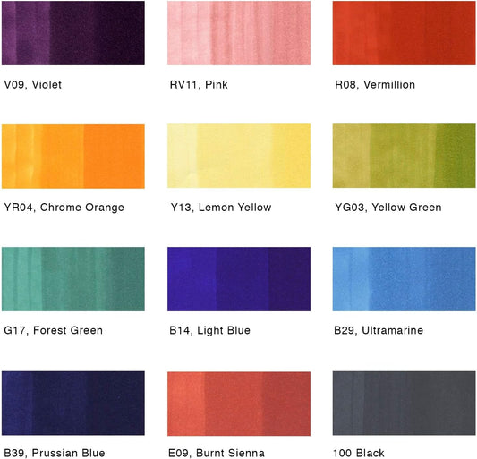 Copic Classic, Alcohol-based Markers, 12pc Set, Basic (Discontinued model: EAN 4511338002209)