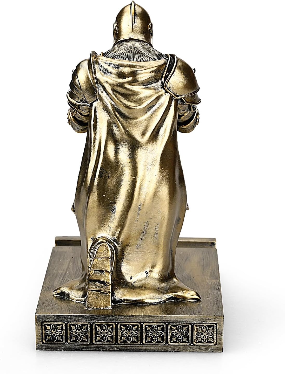 HDMbigmi King's Guard Leader Cloak Warrior Knight Pen Holder Mobile Phone Stand, Ornament Knight Statue, Pen Stand Paperweight with a Metal Sword Letter Opener for Office and Home (Bronze)