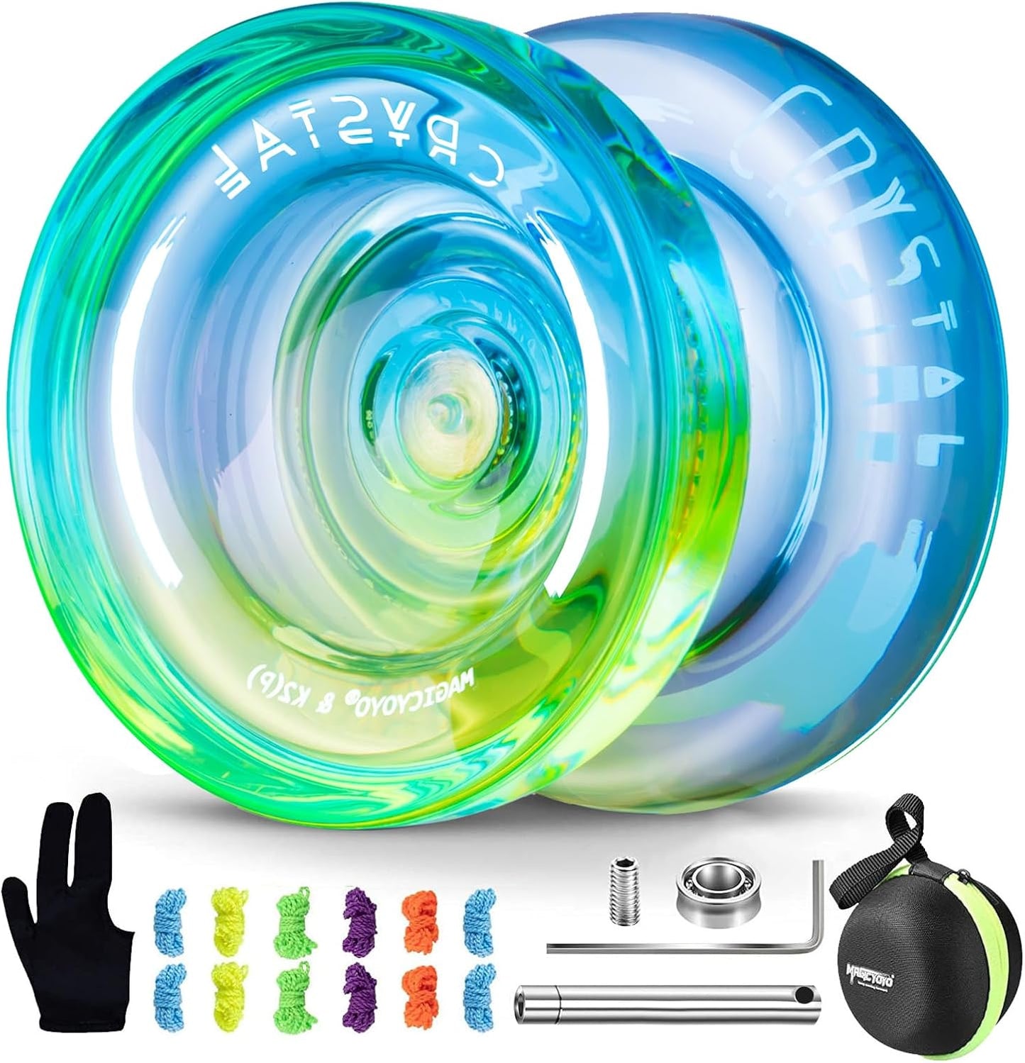 MAGICYOYO Responsive Yoyo for Kids Beginners, Dual Purpose Yo Yo K2 Unresponsive Yo-yo for Finger Spin Tricks Intermediate Play+12 Yoyo Strings+Bearing Tool +Storage Case(Blue Yellow)