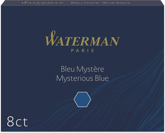 Waterman Fountain Pen Ink Cartridges, Long, Mysterious Blue, 8 Count
