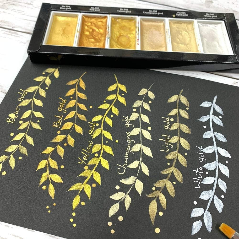 Kuretake GANSAI TAMBI 6 colors, 3 pack set, STARRY, PEARL, GEM, Watercolor Paint Set, Gold, Silver, Glitter, for Professional, Artist, Made in Japan