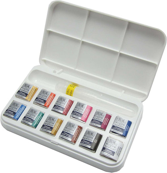 Winsor & Newton Cotman Half Pan with 12 Colors Water Brush