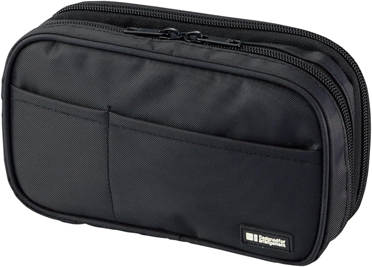 LIHIT LAB Large Capacity Double Zipper Pencil Case For School Office College, Big Capacity 6 Compartments Pencil Bag Holder Adults Teen Boys Girls, Travel Cosmetics Storage, Jet Black (A7555-124)