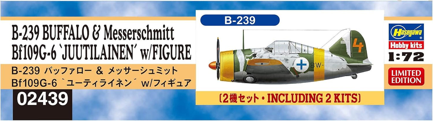 Hasegawa 02439 1/72 Finnish Air Force B-239 Buffalo & Messerschmitt Bf109G-6 Uilainen w/Figure Plastic Model