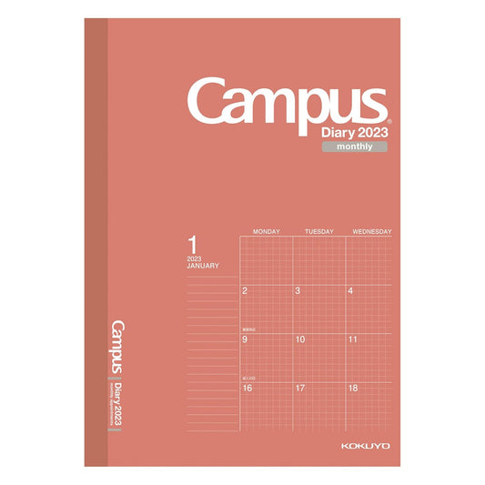 Kokuyo NE-CMSR-A5-23 Campus Diary Notebook, 2023, Monthly Notebook, A5, Grid Ruled, Red, Begins December 2022
