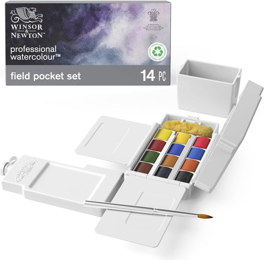 Winsor & Newton Professional Watercolor Paint Set, Compact Set, 12 Half Pan and Accessories