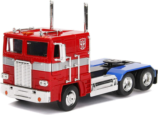 Jada Toys Transformers G1 Optimus Prime Truck with Robot on Chassis Die-cast Car,Red, 1: 24 Scale