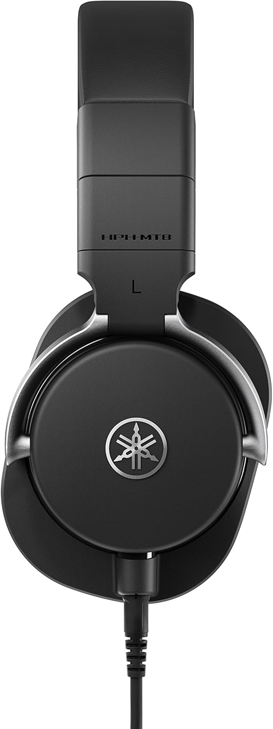 YAMAHA HPH-MT8 Studio Headphones - Foldable high-end Headphones with 3 m Cable (Smooth) and 1.2 m Coiled Cable with 6.3 mm Standard Stereo Adapter Plug, in Black