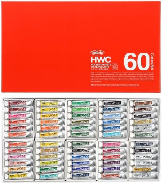 Holbein Artist's Watercolors Set of 60 5ml Tubes W411