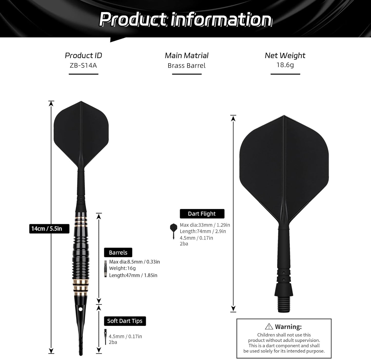CyeeLife Professional Soft Tip Darts Set 18 Grams with 30 Extra Dart Tips and Gift storage box,Darts Plastic Tip