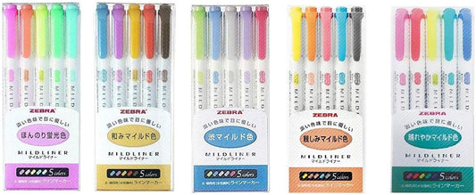 ZEBRA Mildliner Highlighter Set – 25 Colors (WKT7-N-5C & WKT7-5C-HC, Italy Import)