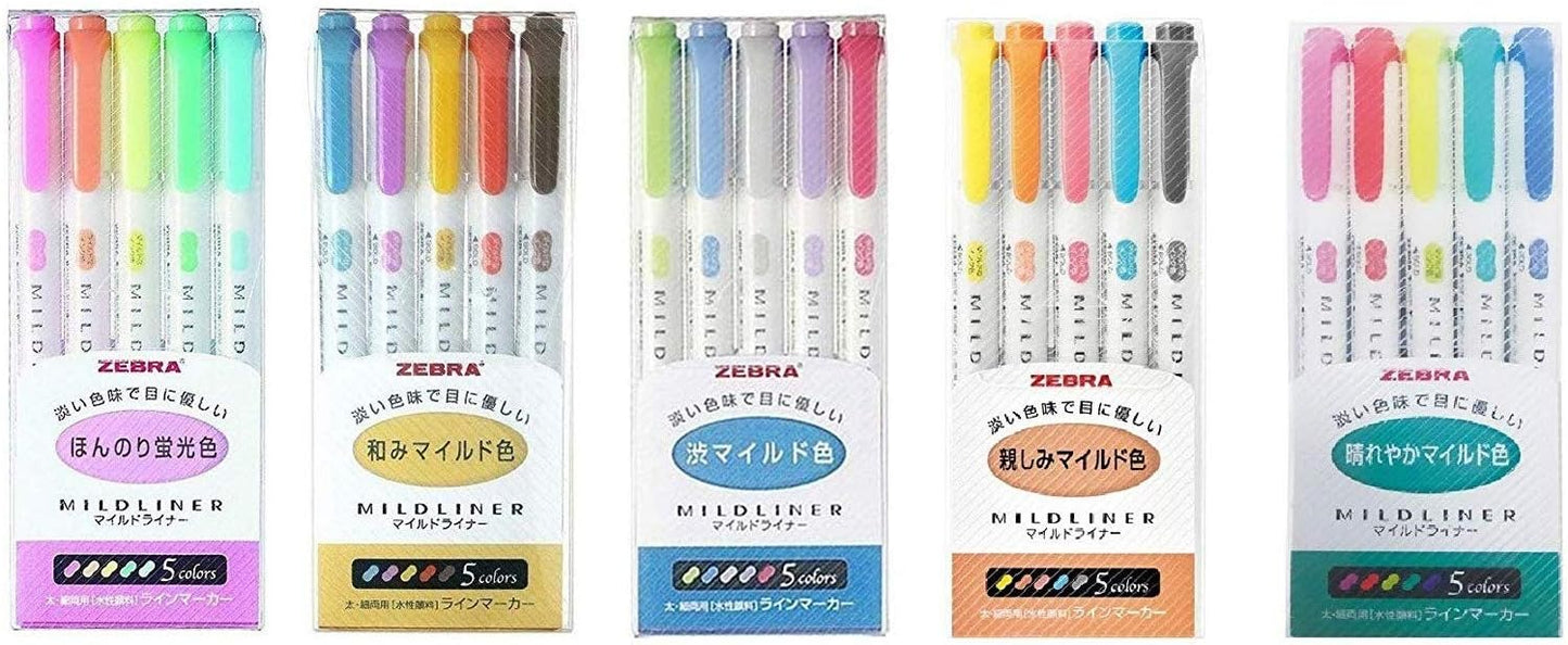ZEBRA Mildliner Highlighter Set – 25 Colors (WKT7-N-5C & WKT7-5C-HC, Italy Import)