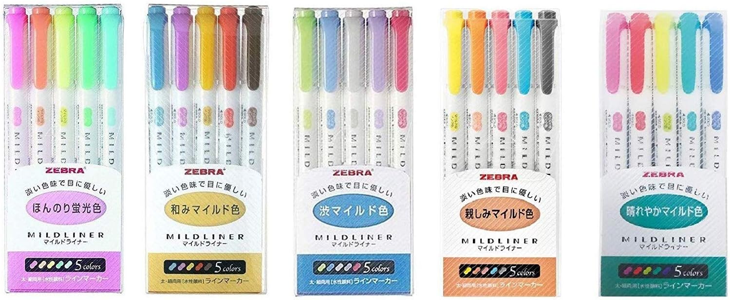 ZEBRA Mildliner Highlighter Set – 25 Colors (WKT7-N-5C & WKT7-5C-HC, Italy Import)