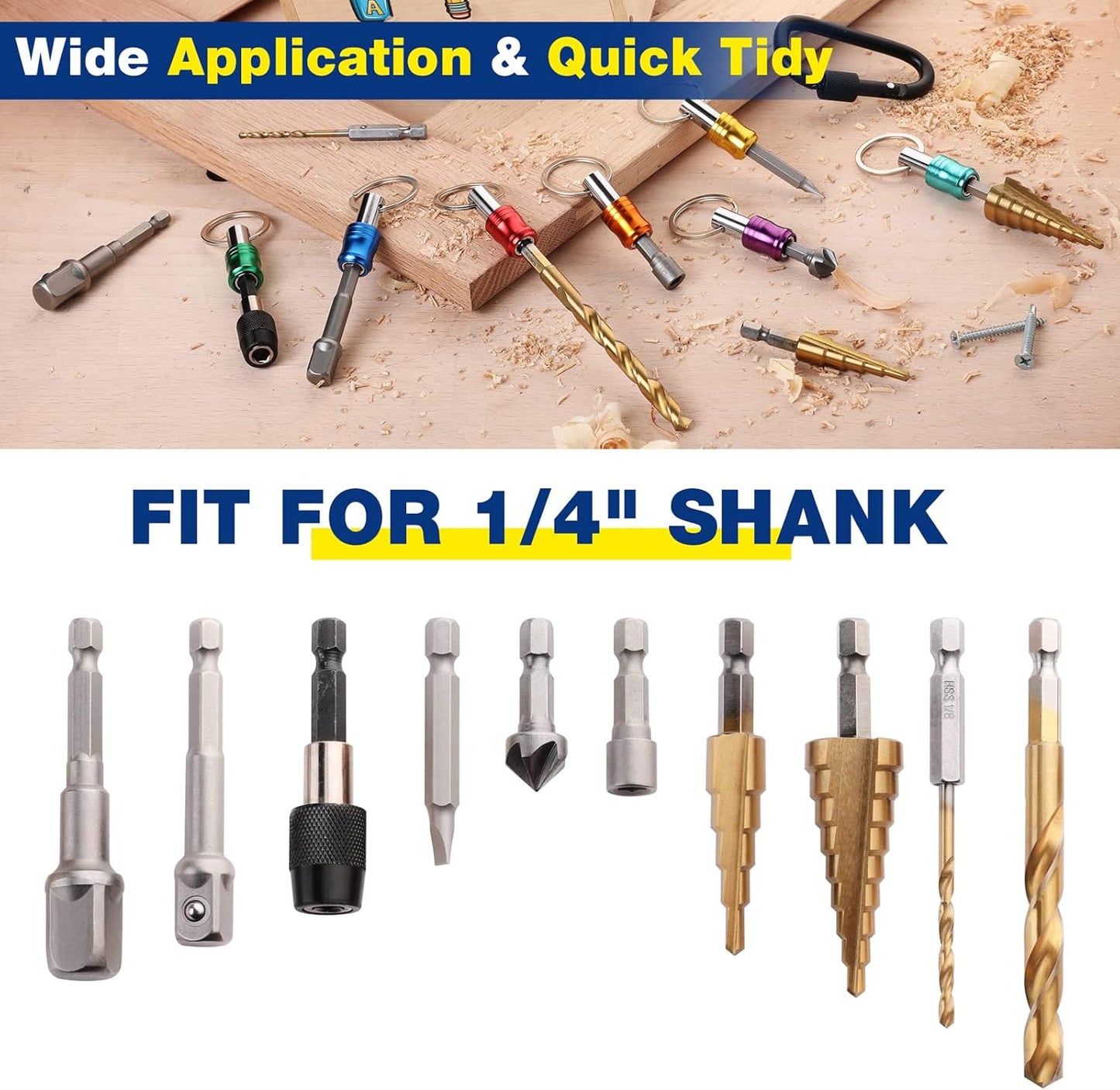 WORKPRO 1/4 inch Hex Shank Bit Holder, 7pcs Quick Release Drill Bit Holder Keychain for Impact Driver, Portable Screwdriver Bits Holder, Aluminum Alloy, Color Coded