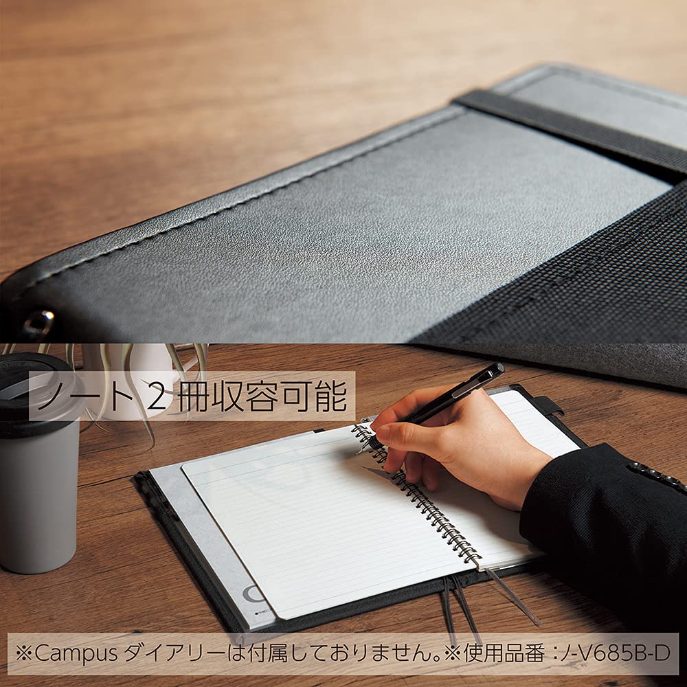 KOKUYO Systemic Synthetic Leather Cover Notebook, with One A5, B 6mm Ruled, 28 Lines, 50 Sheets, Twin Ring Edge Title Notebook, Navy Blue, Japan Import (NO-V685B-DB)