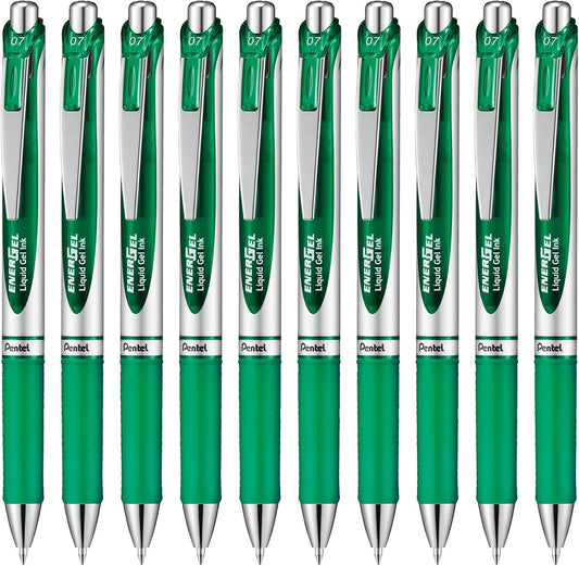 Pentel BL77-D Gel Ink Ballpoint Pen, EnerGel 0.7mm, Limited Green, 10 Pens