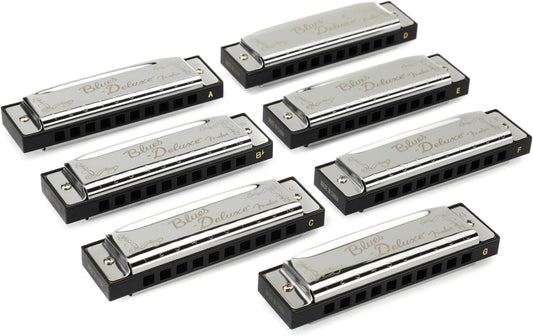 Fender Blues Deluxe Harmonica, Pack of 7 with case (Keys C, G, A, D, F, E, B Flat)