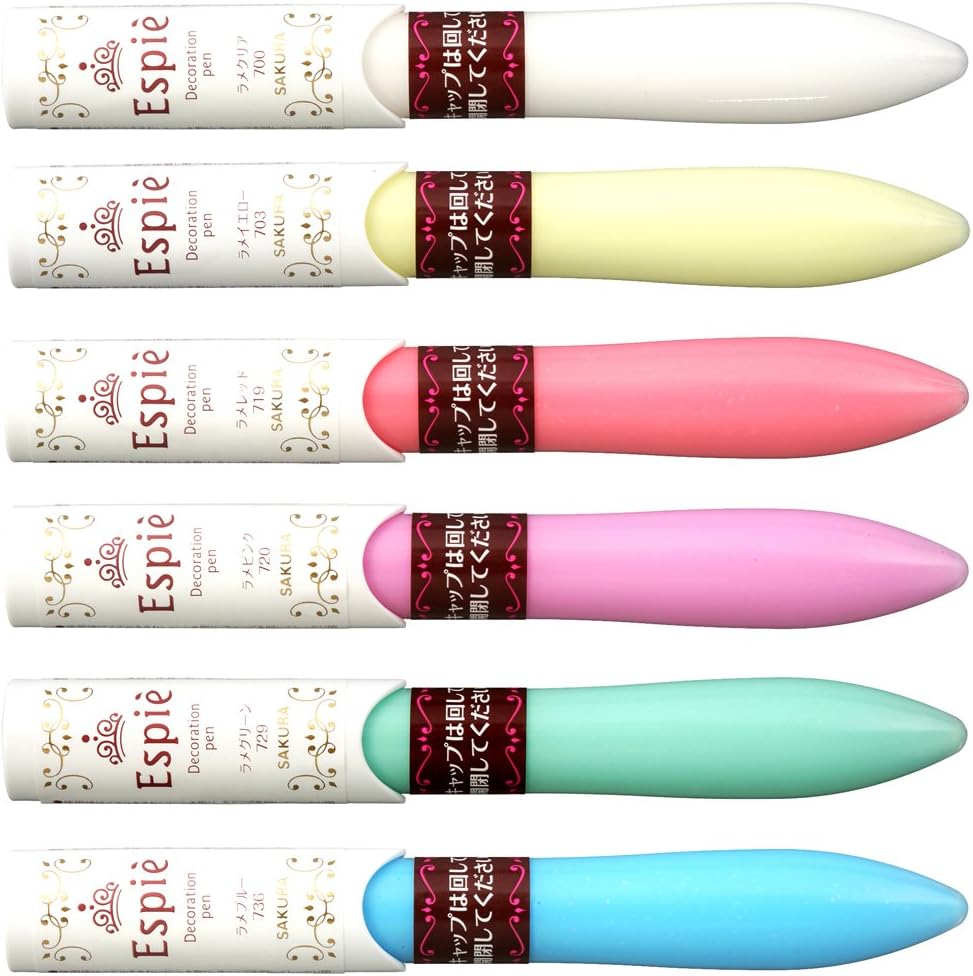 Sakura Cray-Pas Water-Based Pen, Espie Decoration Pen, Medium, 6-Color Glitter, EK6B