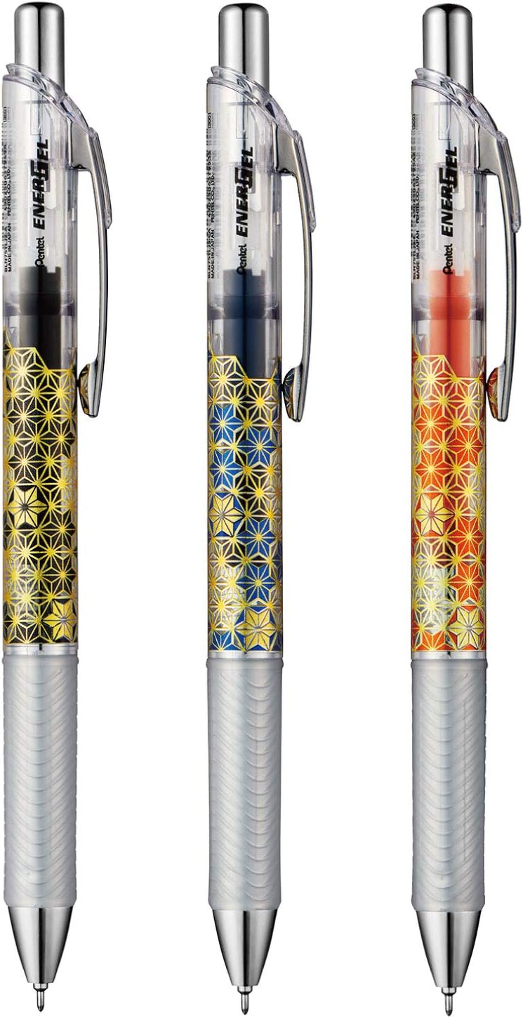 Pentel BLN75TLJ-3B Gel Ink Ballpoint Pen, 0.5mm, Limited Japanese Pattern, Set of 3