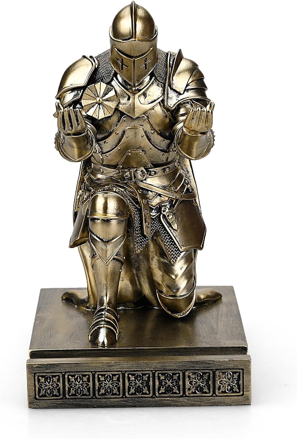 HDMbigmi King's Guard Leader Cloak Warrior Knight Pen Holder Mobile Phone Stand, Ornament Knight Statue, Pen Stand Paperweight with a Metal Sword Letter Opener for Office and Home (Bronze)